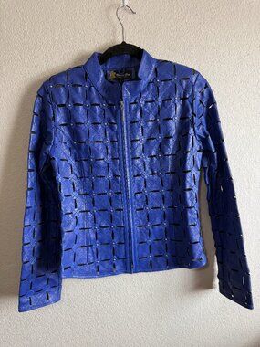 Dakota West Artisan Royal Blue Lambskin Leather & Mesh Jacket Sz S